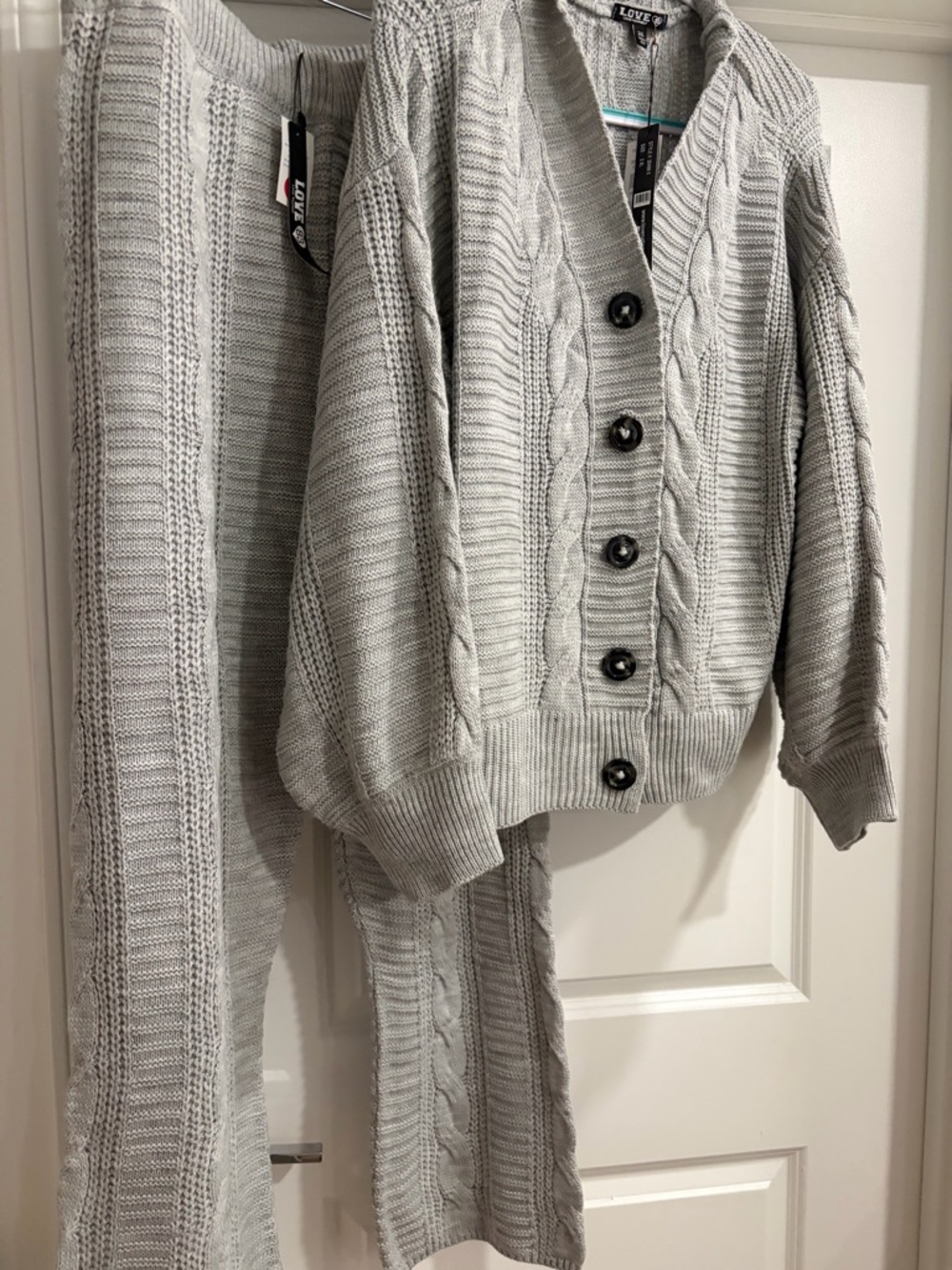 Love Nation Light Gray Cable Knit Button-Front Cardigan